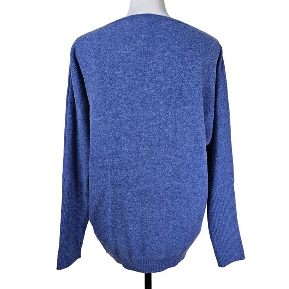 Liny Xin Womens V-Neck Superfine Merino Wool Sweater Sz M Blue Academia Preppy - Picture 3 of 10
